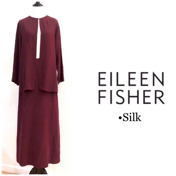 Eileen Fisher Open Front Silk Top Solid Claret S - Picture 2 of 7